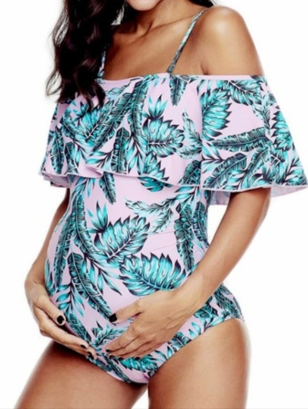 Jinyongxin Pink Tropical Off-Shoulder Maternity One-Piece Swimsuit Size 2X NWT